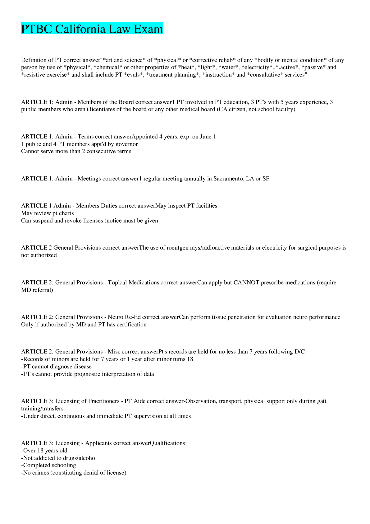 Preview image for PTBC California Law Exam with complete solutions 2022